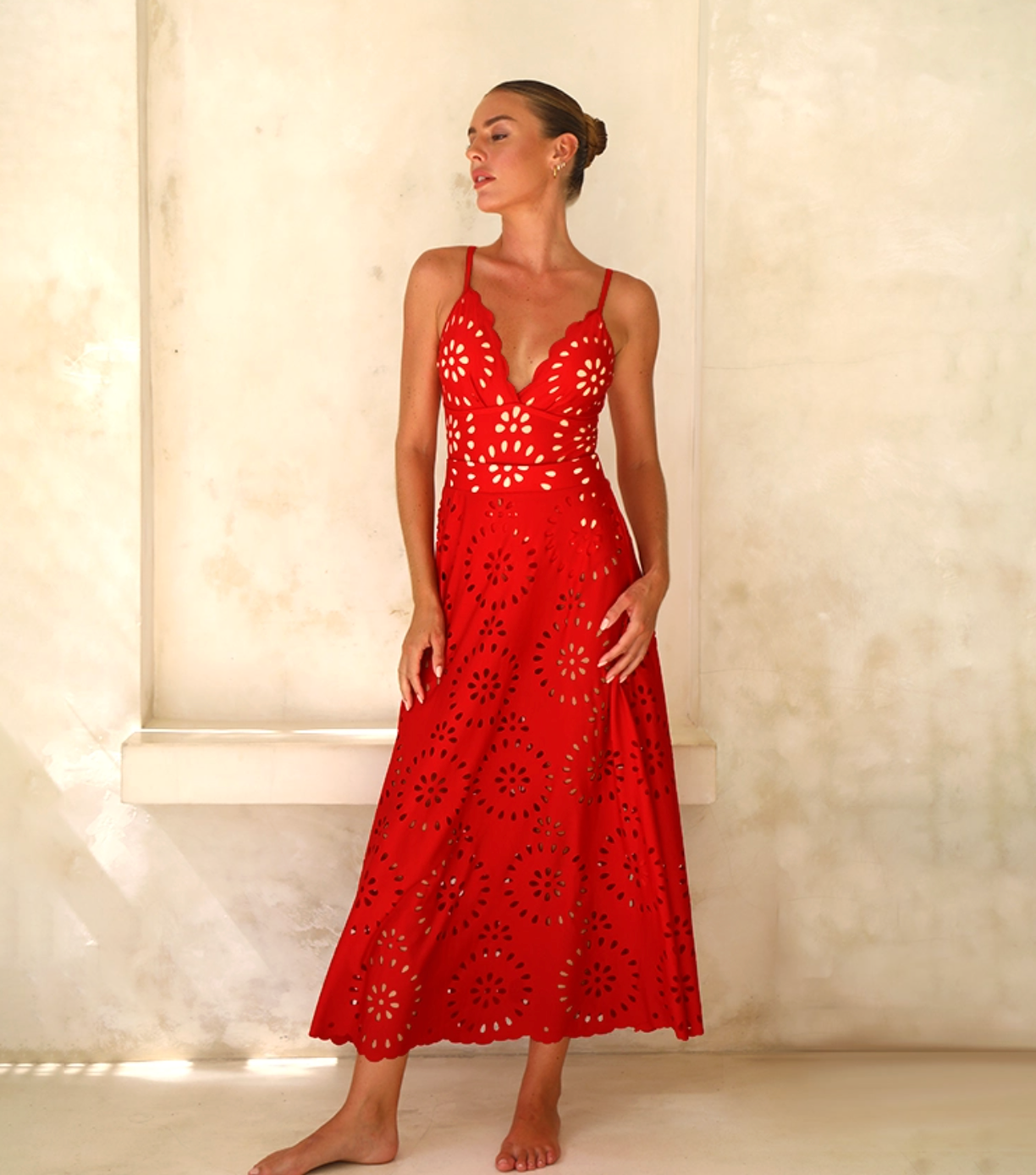 Set Riviera Rouge - Maillot Brodé + Jupe Maxi